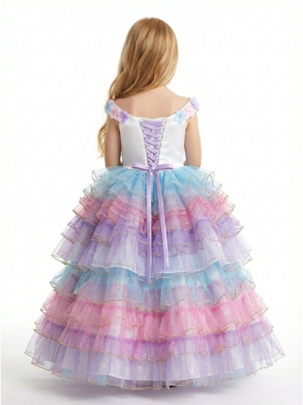 Girls 2-in-1 Pastel Rainbow Princess Dress - Picture 6 of 8